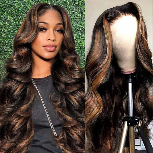 1B/30 Body Wave Highlight Wig Human Hair 30 Inch 13x4 HD Lace Frontal Wig 200 Density Natural Brazilian Hair Wig