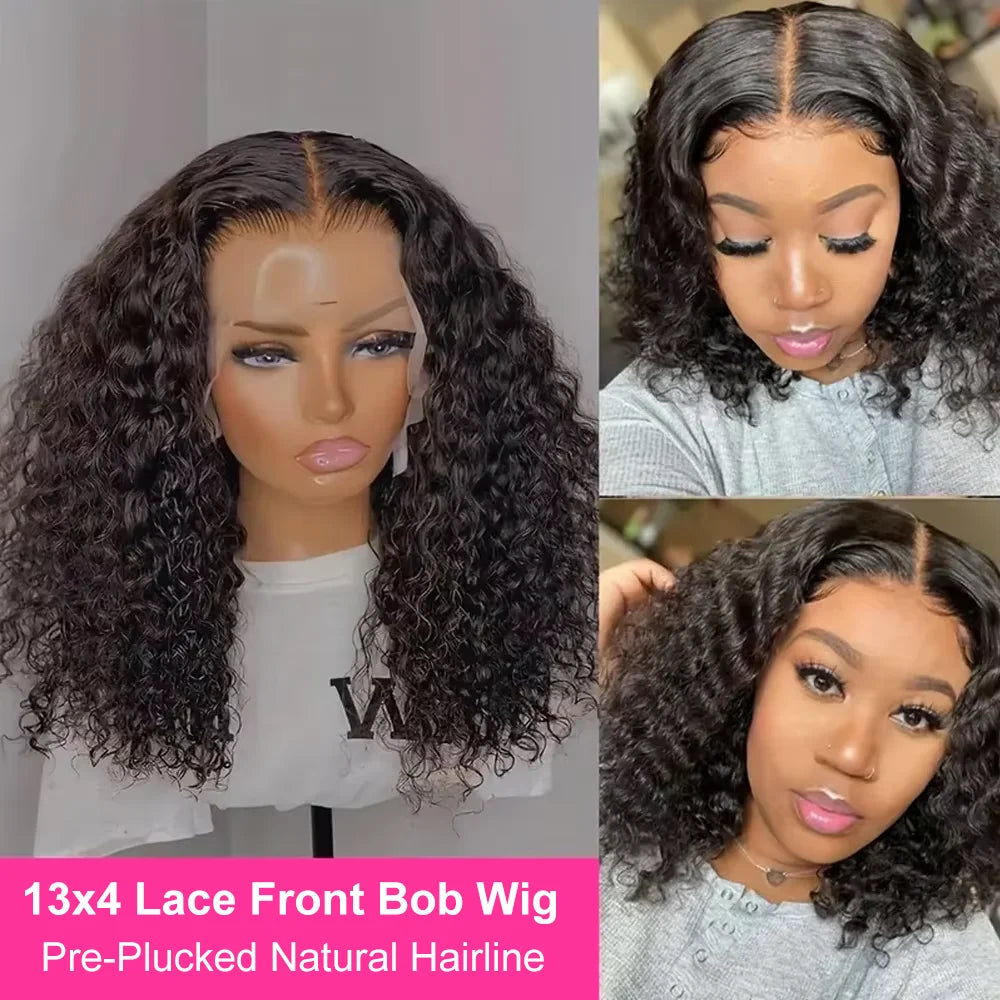 CEXXY Short Bob Wig 13x6 HD Lace Frontal Jerry Curly Remy Human Hair Water Wave.