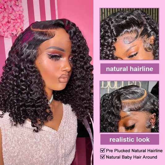 200% Short Water Curly Bob Wigs Lace Front Human Hair 13x4 13x6 Deep Wave Lace Frontal Wigs 100% Human Hair Brazilian