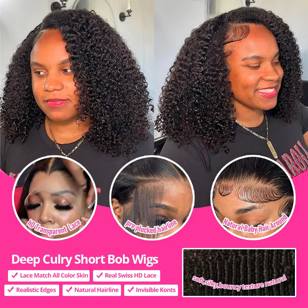 CEXXY Short Bob Wig 13x6 HD Lace Frontal Jerry Curly Remy Human Hair Water Wave.