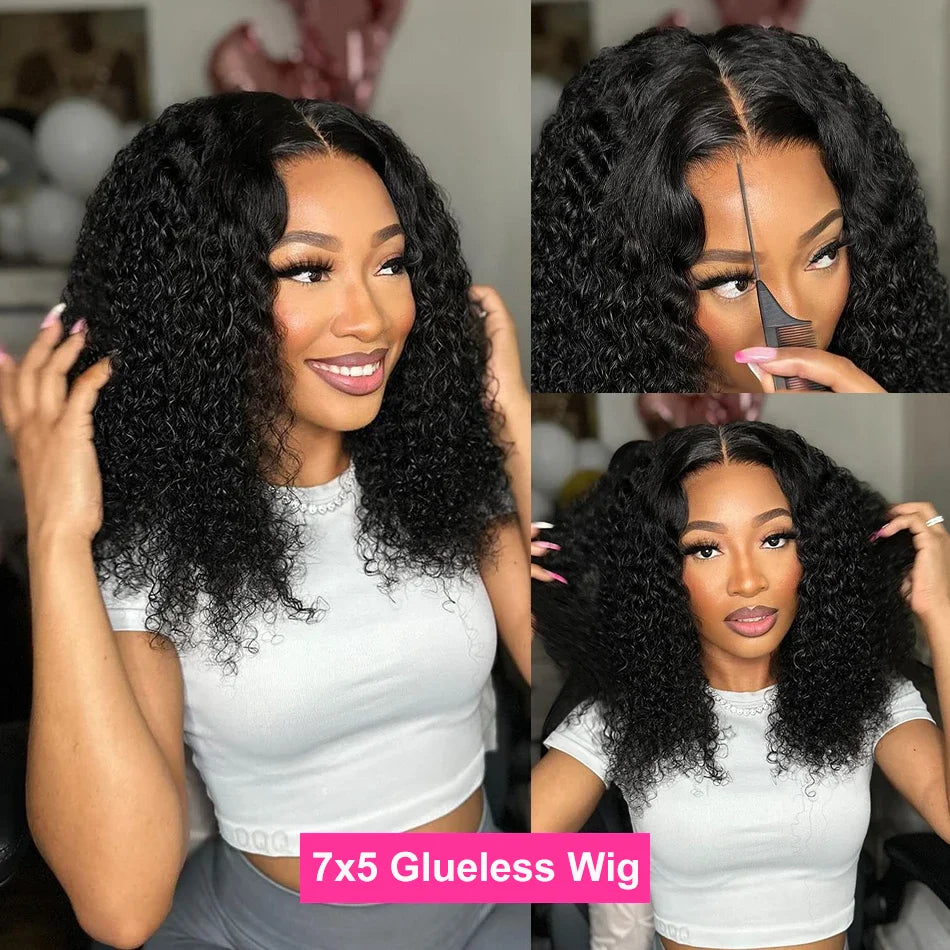 CEXXY Short Bob Wig 13x6 HD Lace Frontal Jerry Curly Remy Human Hair Water Wave.