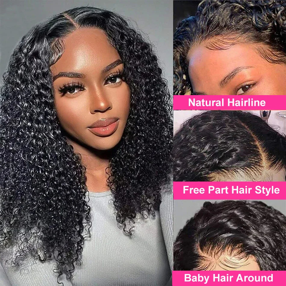 CEXXY Short Bob Wig 13x6 HD Lace Frontal Jerry Curly Remy Human Hair Water Wave.