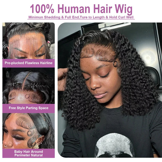 200% Short Water Curly Bob Wigs Lace Front Human Hair 13x4 13x6 Deep Wave Lace Frontal Wigs 100% Human Hair Brazilian