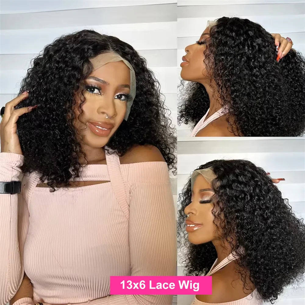 CEXXY Short Bob Wig 13x6 HD Lace Frontal Jerry Curly Remy Human Hair Water Wave.
